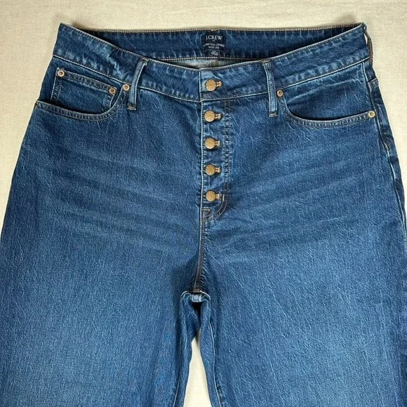 J Crew Womens Curvy Wide Leg Jeans 33/30 Button Fly Dark Blue Denim Full Length - Picture 3 of 11